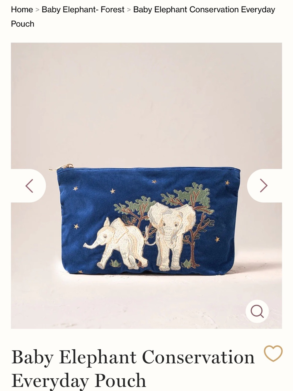 Elizabeth Scarlett Baby Elephant Conservation Everyday Pouch - Navy Blue